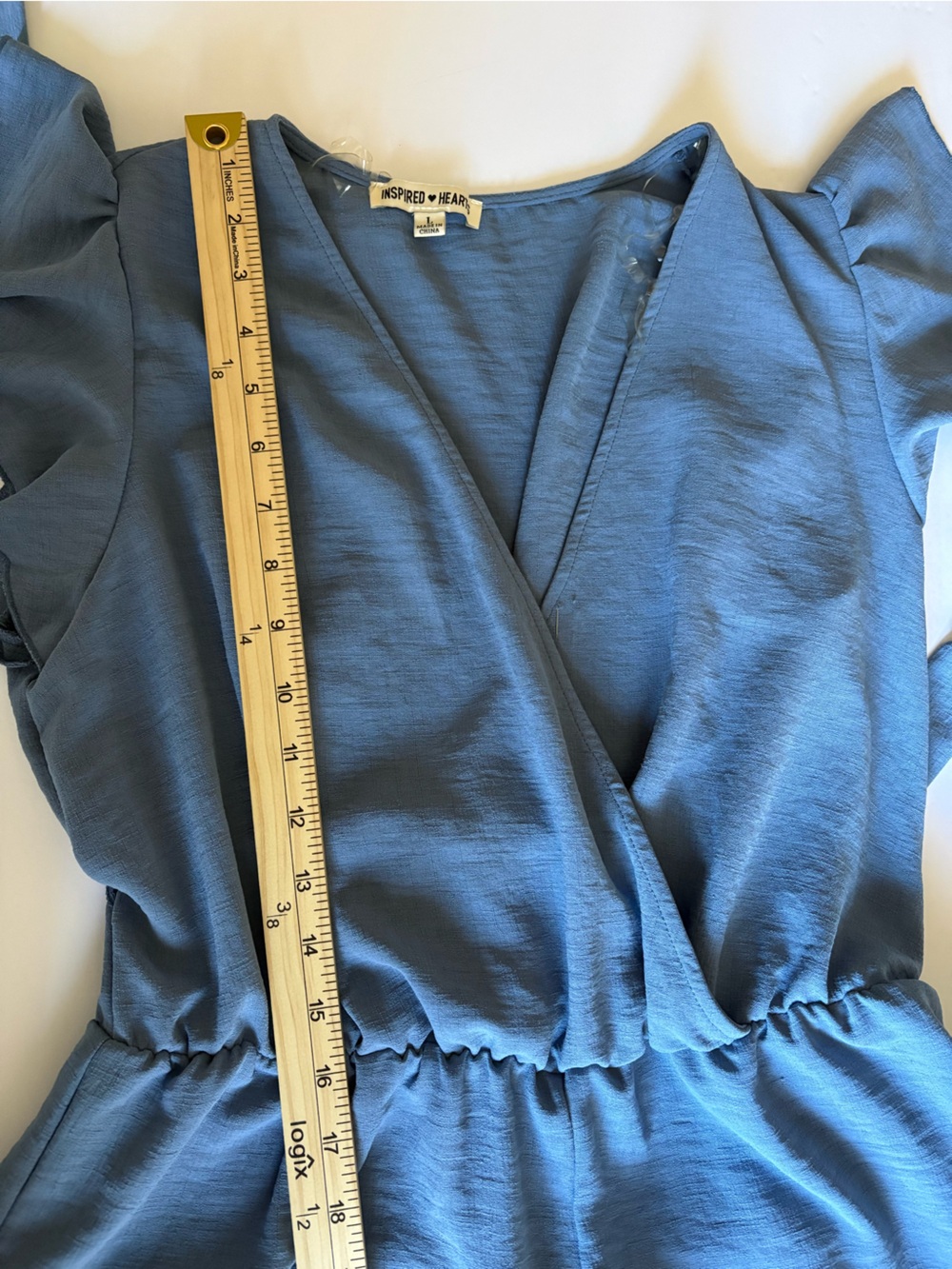 Inspired Hearts Dusty Blue Wrap Maxi Jumpsuit with Tie Waist size L - Picture 14 of 14